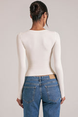 V-Neck Long-Sleeve Top in Vanilla