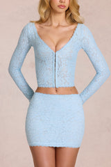 Lace Plunge Cardigan in Powder Blue