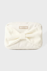 Corduroy Bow Makeup Bag in Coconut