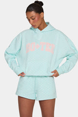 Oversized Applique Hoodie in Peppermint Polka Dot
