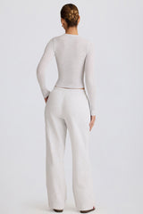 Soft Cotton Mid-Rise Wide-Leg Joggers in Grey Marl